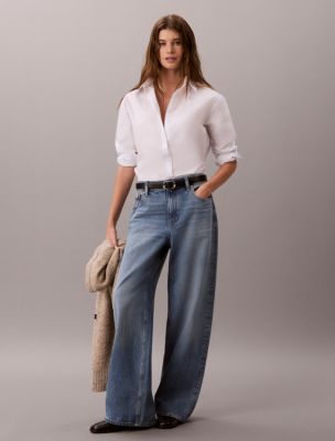Женская рубашка Calvin Klein Poplin Cotton Classic Button-Down, цвет: Яркий белый — фото 3