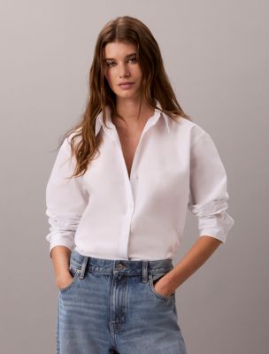 Женская рубашка Calvin Klein Poplin Cotton Classic Button-Down, цвет: Яркий белый — фото 5