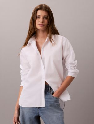 Poplin Cotton Classic Button-Down Shirt, Brilliant White