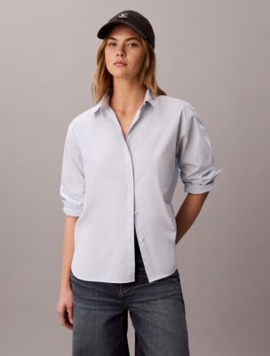 Cotton Poplin Relaxed Button-Down Shirt, Plein Air