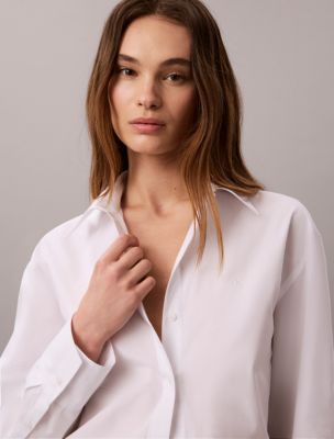 Женская рубашка Calvin Klein Cotton Poplin Relaxed Button-Down, цвет: Яркий белый — фото 2