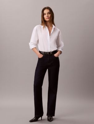 Женская рубашка Calvin Klein Cotton Poplin Relaxed Button-Down, цвет: Яркий белый — фото 3
