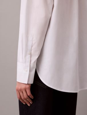 Женская рубашка Calvin Klein Cotton Poplin Relaxed Button-Down, цвет: Яркий белый — фото 4
