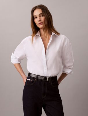 Женская рубашка Calvin Klein Cotton Poplin Relaxed Button-Down, цвет: Яркий белый — фото 5