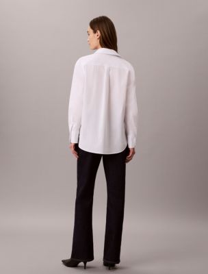 Женская рубашка Calvin Klein Cotton Poplin Relaxed Button-Down, цвет: Яркий белый — фото 6
