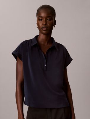 Classic Collar Popover Top, Dark Sapphire
