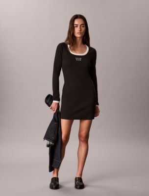 Logo Graphic Rib Mini Dress, Black