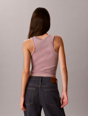 Женский топ Calvin Klein Woven Monologo Rib Tank Top, цвет: Орхидея — фото 3