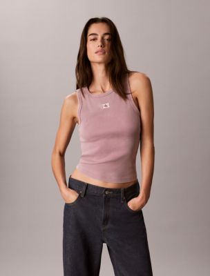 Женский топ Calvin Klein Woven Monologo Rib Tank Top, цвет: Орхидея — фото 4