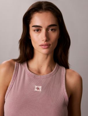 Женский топ Calvin Klein Woven Monologo Rib Tank Top, цвет: Орхидея — фото 5