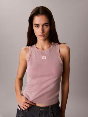 Woven Monologo Rib Tank Top, Dusky Orchid