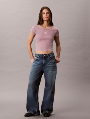 Женские футболки Calvin Klein Woven Monologo Rib Crewneck Tee — фото 2