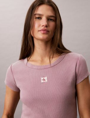 Женские футболки Calvin Klein Woven Monologo Rib Crewneck Tee — фото 3