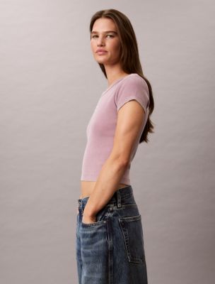 Женские футболки Calvin Klein Woven Monologo Rib Crewneck Tee — фото 4