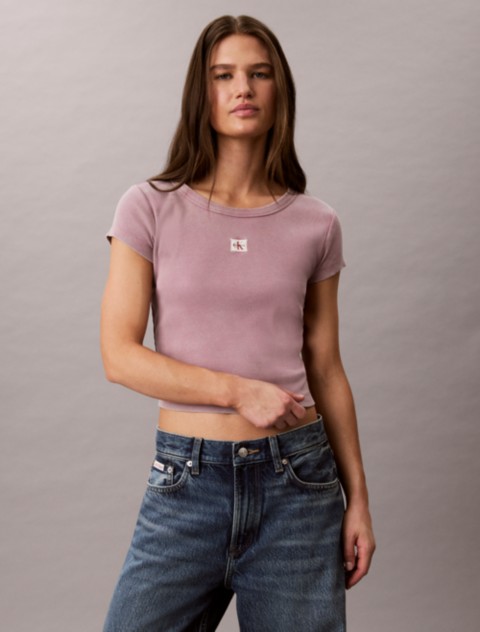 Женские футболки Calvin Klein Woven Monologo Rib Crewneck Tee