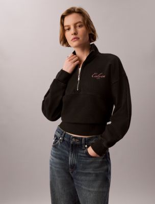 French Terry Zip Sweatshirt, Black