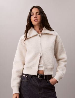 Brushed Boucle Fleece Zip Jacket, Turtledove