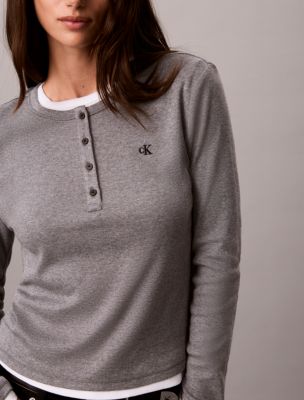 Женский топ Calvin Klein Cotton Modal Rib Henley Top, цвет: Серый меланжевый — фото 5