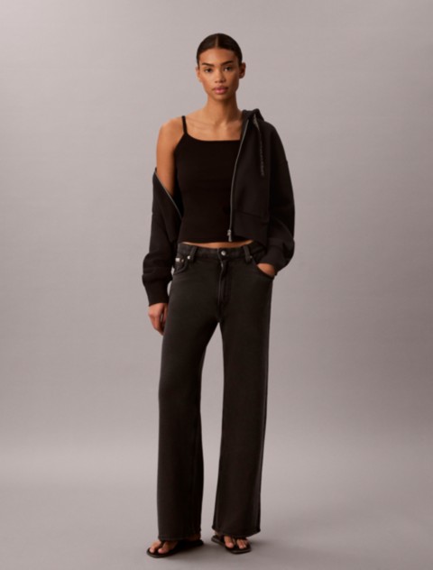 Calvin Klein Denim Wash French Terry Wide Leg Pants