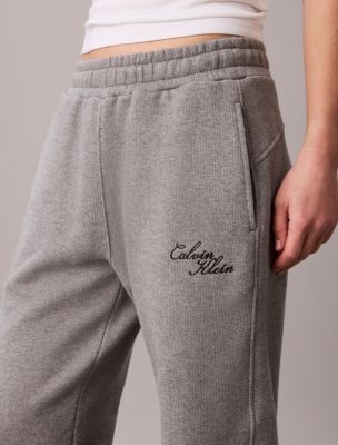 Женские брюки Calvin Klein Textured Fleece Wide Leg, цвет: Меланжевый серый — фото 3