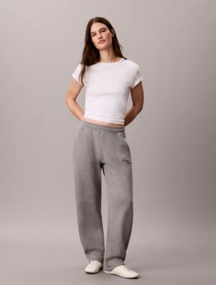 Textured Fleece Wide Leg Pants, Heather Grey