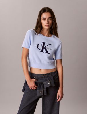 Calvin Klein Jeans Est.1978 Calvin Klein Women's Monologo Short Sleeve Sweater In Sweet Blue