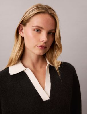 Женский свитер Calvin Klein Relaxed Polo, цвет: Чёрный — фото 2