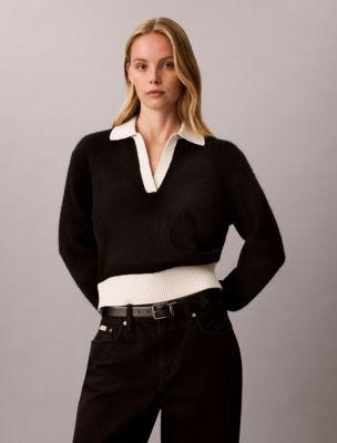 Relaxed Polo Sweater, Black