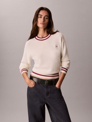 Woven Monologo Crewneck Sweater, Tofu