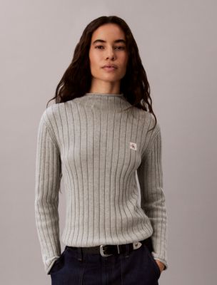 Woven Monologo Turtleneck Sweater, Grey Heather