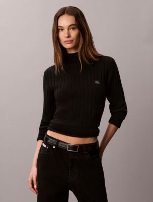 Woven Monologo Turtleneck Sweater, Black