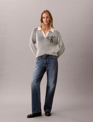 Bicolor Rib Monogram Polo Sweater - thumbnail 4