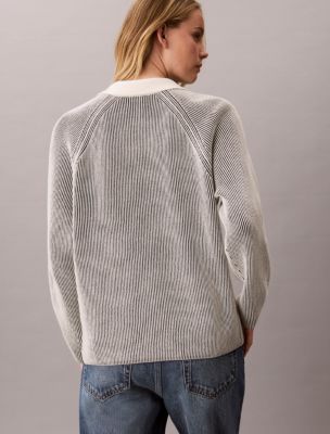 Женский свитер Calvin Klein Bicolor Rib Monogram Polo Sweater, цвет: Чёрный комбинированный — фото 4