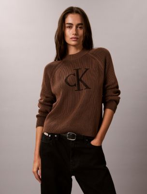 Calvin Klein Jeans Est.1978 Calvin Klein Women's Monogram Graphic Rib Sweater In Cacao Combo