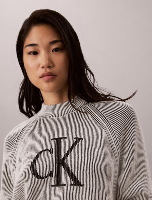 Женский свитер Calvin Klein Monogram Graphic Rib, цвет: Чёрный комбинированный — фото 3