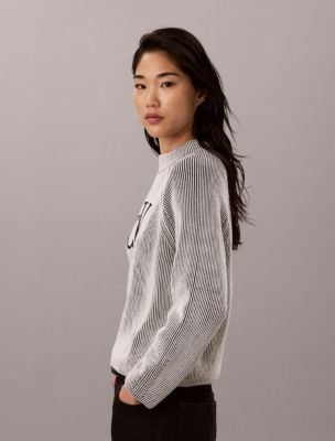Женский свитер Calvin Klein Monogram Graphic Rib, цвет: Чёрный комбинированный — фото 4