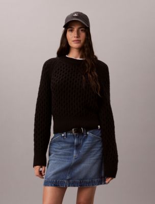 Женский свитер Calvin Klein Merino Wool Blend Cable Knit, цвет: Чёрный — фото 4