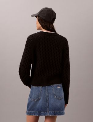 Женский свитер Calvin Klein Merino Wool Blend Cable Knit, цвет: Чёрный — фото 5