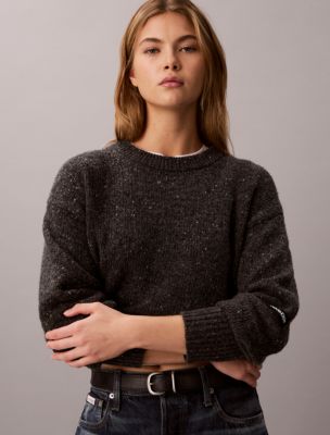 Женский свитер Calvin Klein свободного кроя с круглым вырезом, цвет: Графитовый металлик — фото 3