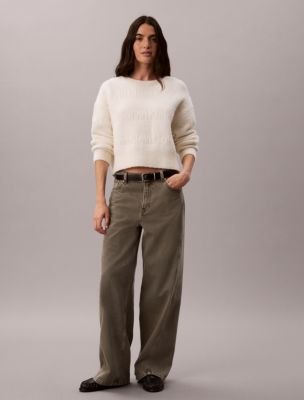 Женский свитер Calvin Klein Wooly Logo Stripe, цвет: Молочный — фото 2