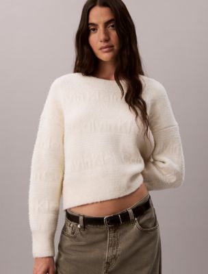 Женский свитер Calvin Klein Wooly Logo Stripe, цвет: Молочный — фото 4