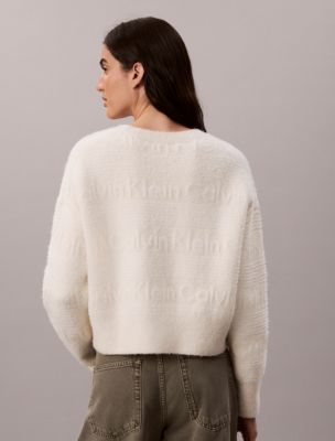 Женский свитер Calvin Klein Wooly Logo Stripe, цвет: Молочный — фото 5