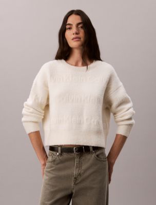 Женский свитер Calvin Klein Wooly Logo Stripe, цвет: Молочный — фото 1