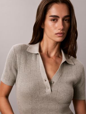 Smooth Cotton Rib Polo Sweater - thumbnail 4