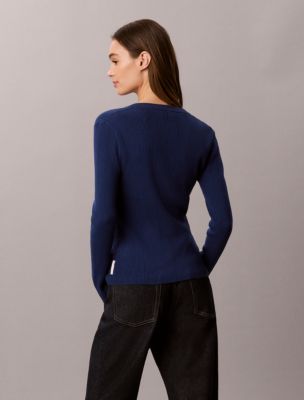 Женский кардиган Calvin Klein Smooth Cotton Rib Cardigan, цвет: Синий — фото 5