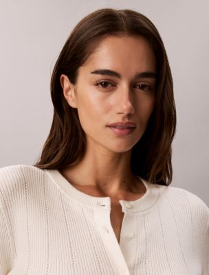 Smooth Cotton Rib Cardigan Sweater - thumbnail 4