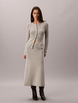 Smooth Cotton Rib Midi Skirt, Grey Heather