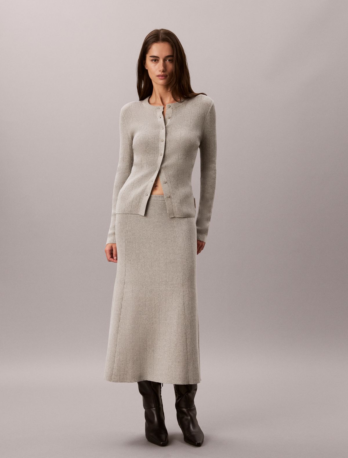 Smooth Cotton Rib Midi Skirt