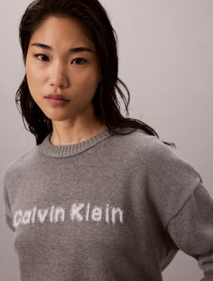 Женский укороченный свитер Calvin Klein с логотипом, цвет: Серый меланжевый — фото 3