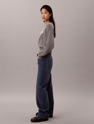 Женский укороченный свитер Calvin Klein с логотипом, цвет: Серый меланжевый — фото 4